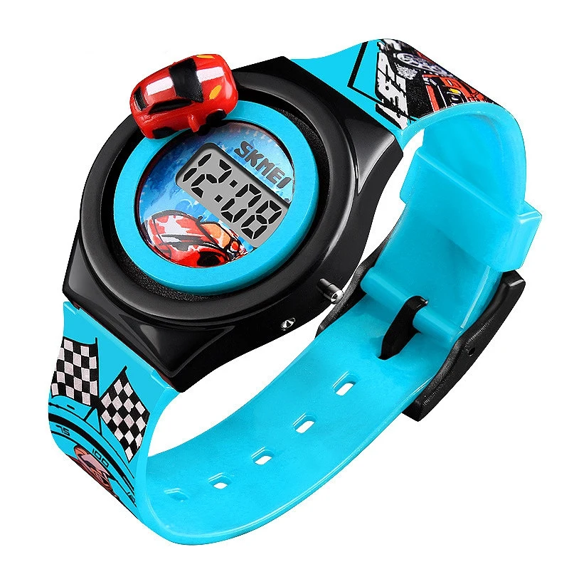 SKMEi детские часы модные цифровые электронные детские креативные электронные часы с мультяшным автомобилем для мальчиков и девочек 1376 - Цвет: Light Blue