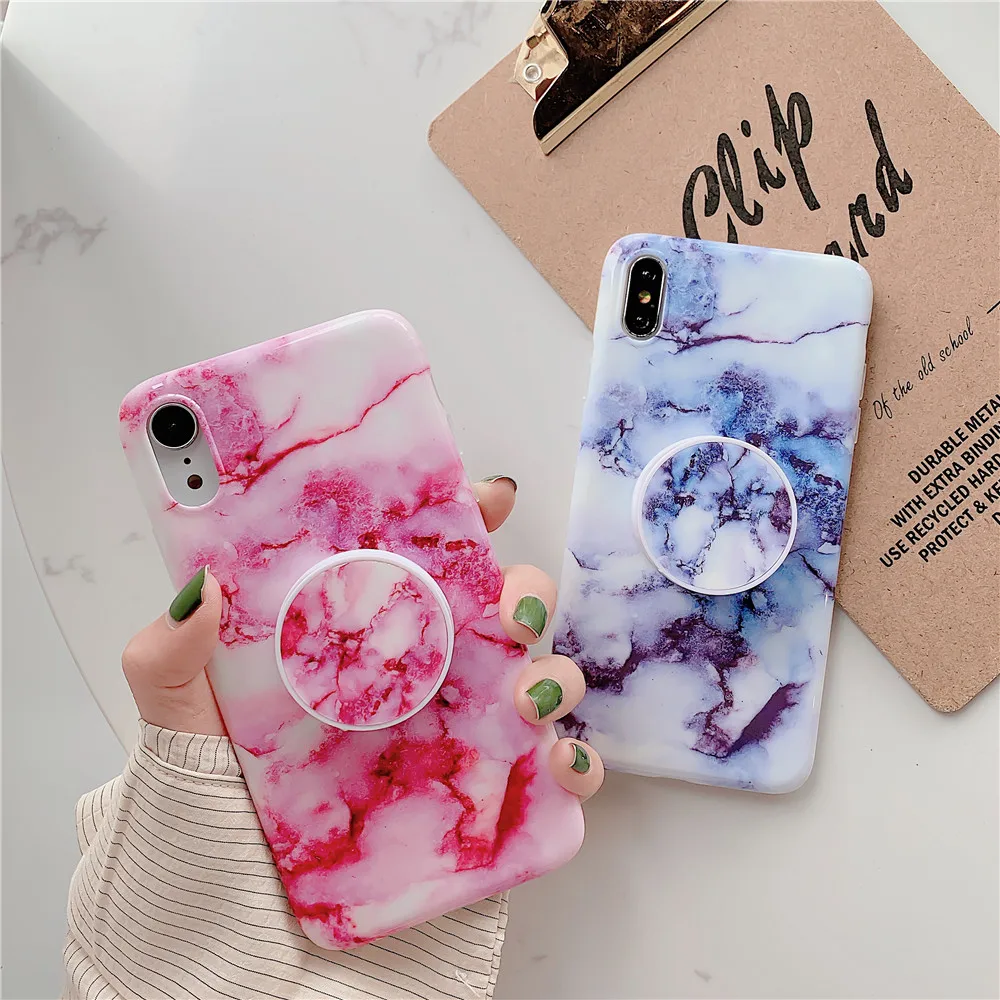 

Hot Pink Blue Case for iPhone XS XR X 7 8 Phone Cases for IPhone 6 6s Plus IMD Marble Cover Phone Holder