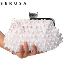SEKUSA Evening Bags Women Clutch Bags Evening Clutch Bags Wedding Bridal Handbag Pearl Beaded Lace Rose Fashion Rhinestone Bags