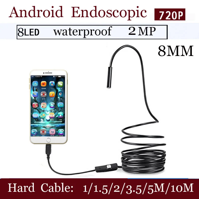 SHINA Endoscop Android USB 8mm Hard Cable Camera Inspection Camera
