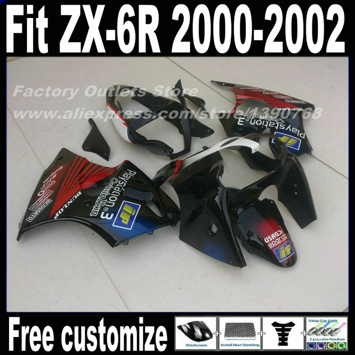 

Hot Sale fairing kit for Kawasaki ZX-6R Fairings 2000 2001 2002 red black motobike Ninja 636 ZX-6R 00 01 02 FA56