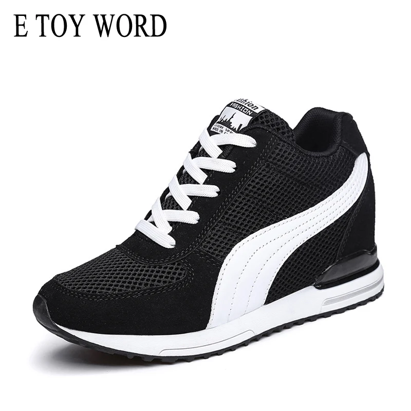 Online E juguete palabra mujeres zapatillas de deporte otoño moda Casual zapatos malla transpirable altura aumento plataforma mujer Zapatillas Tenis Femenino