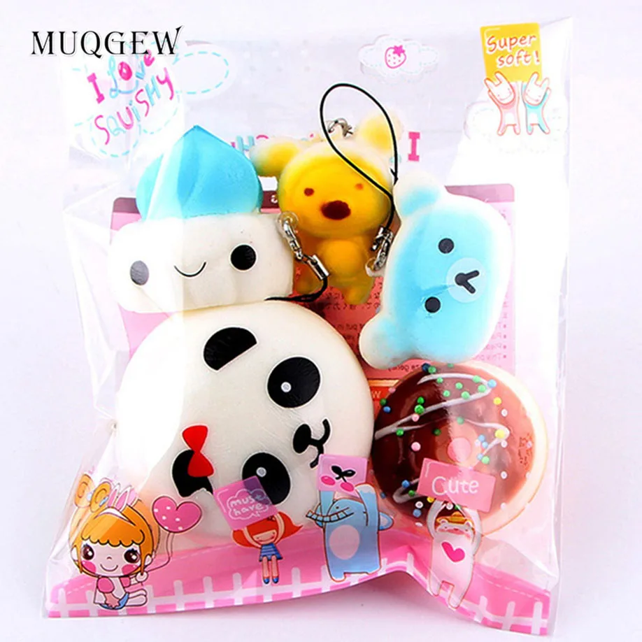 

MUQGEW 5pcs Squishy Slow Rising Hamburger Toy Medium Mini Soft Squishy Slow Rising Bread Toys Key Antistress Toys