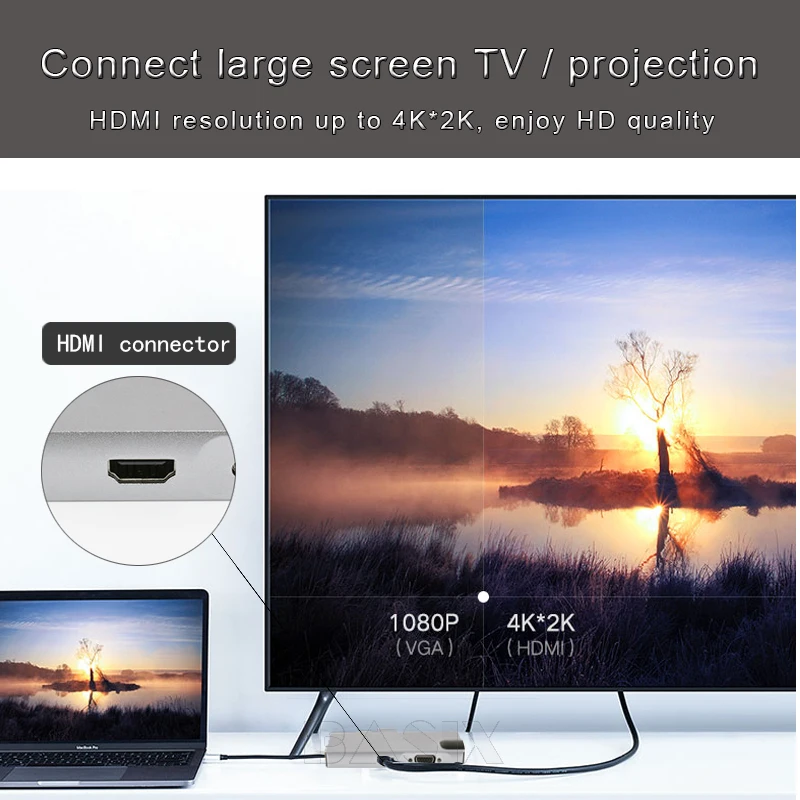 Концентратор Basix USB C для HDMI 4K 3 0 порт SD/TF кардридер VGA RJ45 Gigabit Ethernet Type концентратор