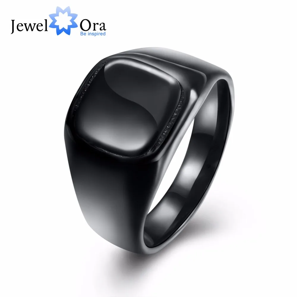 Square Shape Black Color Party Accessorise Stainless Steel Rings For Women Fashion Jewelry (JewelOra RI103324)