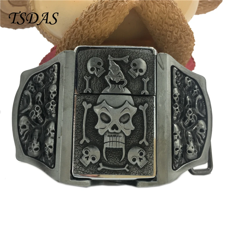 Skull Belt Buckle With Kerosene Lighter 101*60MM 159.5g, Silver Belt
