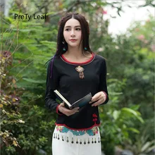 Осенью в винтажном стиле, с длинным рукавом хлопковая футболка