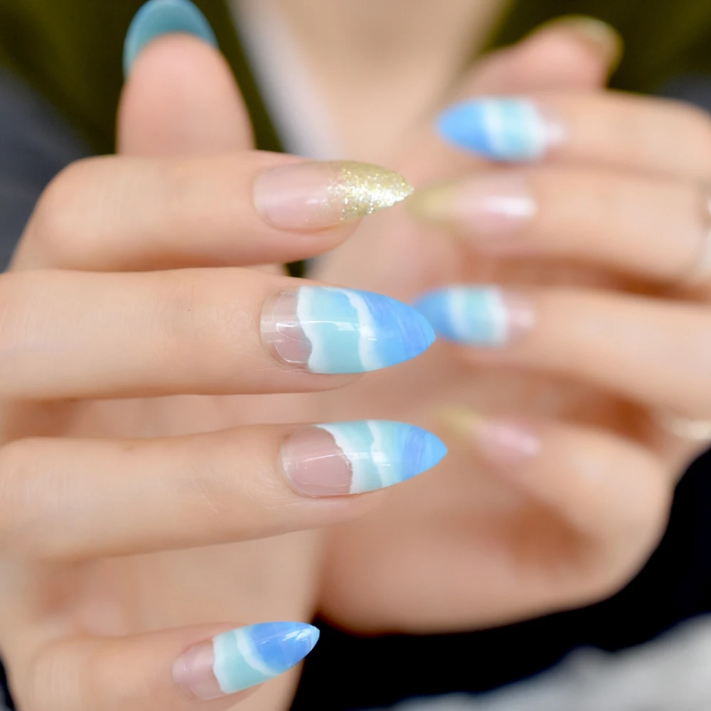 24 Pieces Stiletto Shape Fake Nails Sky Blue Love Beach Love Summer Glitter Pointed Ladies Press On Designed Nail Tips False Nails Aliexpress 24 Pieces Stiletto Shape Fake Nails Sky Blue Love Beach Love Summer Glitter Pointed Ladies Press On Designed Nail Tips False Nails Aliexpress
