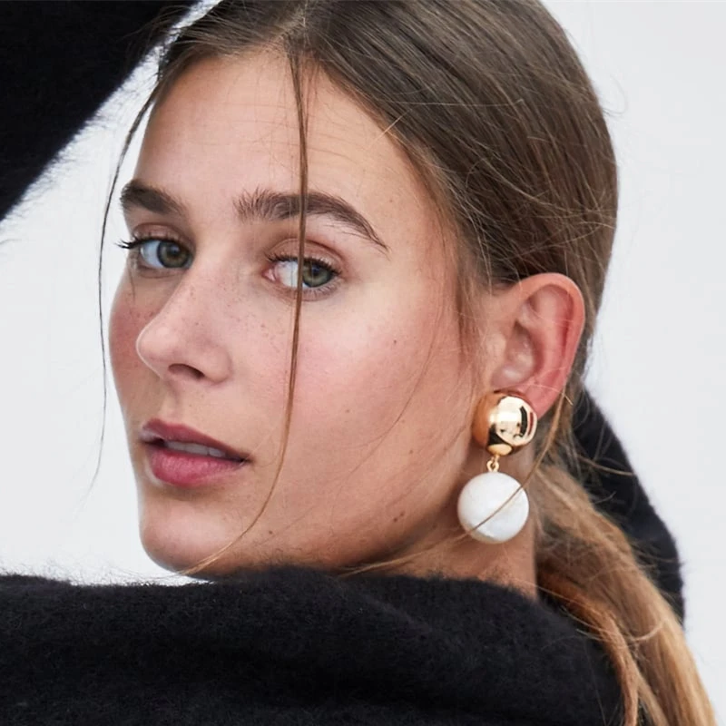 

JURAN women brand pearl statement dangle earrings wedding jewelry high quality ZA ethnic big ball metal drop earrings