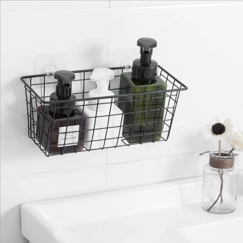 

Japanese Wrought Iron Wall-mounted Storage Basket Bathroom Storage Basket Free Punch Hanging Drain Basket Kitchen Holder