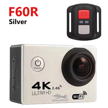 Экшн-камера F60/F60R Allwinner V3 Ultra HD 4K 30FPS 1080P 60FPS wifi Спортивная камера 30M Go Водонепроницаемая профессиональная велосипедная мини-камера на шлем - Цвет: F60R Silver