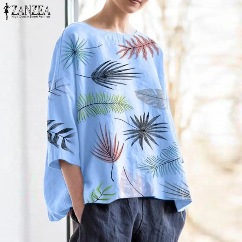 2019 زائد حجم ZANZEA الصيف بلوزة النساء عارضة 3/4 كم البوهيمي مطبوعة حزب فضفاض تونك قمم قميص الإناث قميص Blusas