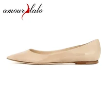 Amourplato/женские балетки ручной работы с острым носком; однотонные женские лоферы размера плюс; удобные балетки без застежки; Размер