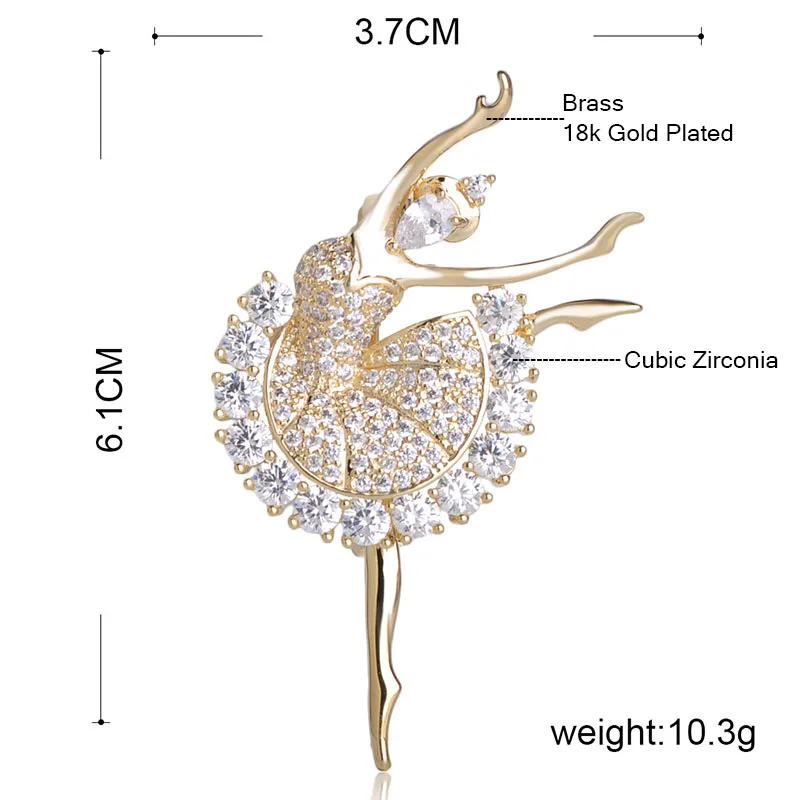 MECHOSEN Красивая балетная девушка латунные Броши Блестящий Полный кубический цирконий золотой цвет хиджаб булавки аксессуары изящная танцовщица ouija