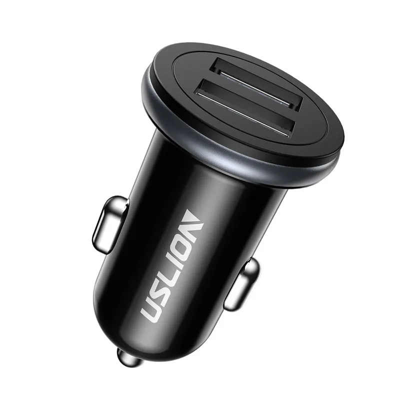 USLION Dual USB Car Charger For Mobile Phone Tablet GPS Mini Car-Charger for iPhone Huawei Xiaomi Samsung Charger Adapter in Car - Тип штекера: Black