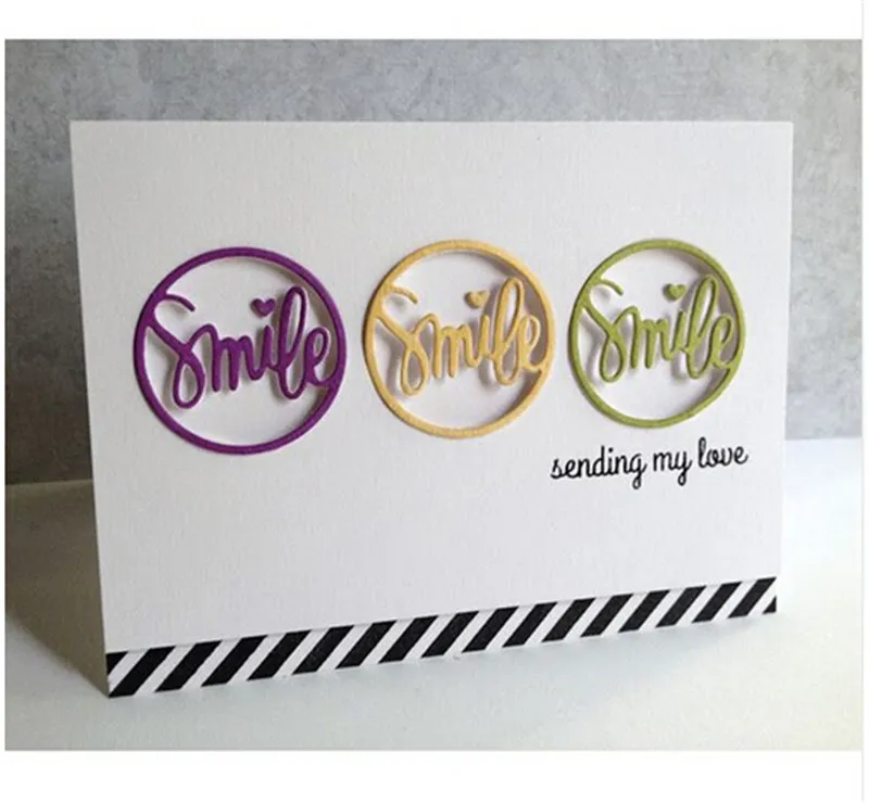 

Word Smile in the Circle Metal Cutting Dies New 2019 Stencils for DIY Scrapbooking DIY Paper Cards Craft Making Gift Decoration