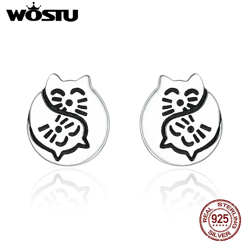 

WOSTU Authentic 925 Sterling Silver Cat Whisper Tales Female Stud Earrings For Women Luxury Original Jewelry Bijoux CQE183
