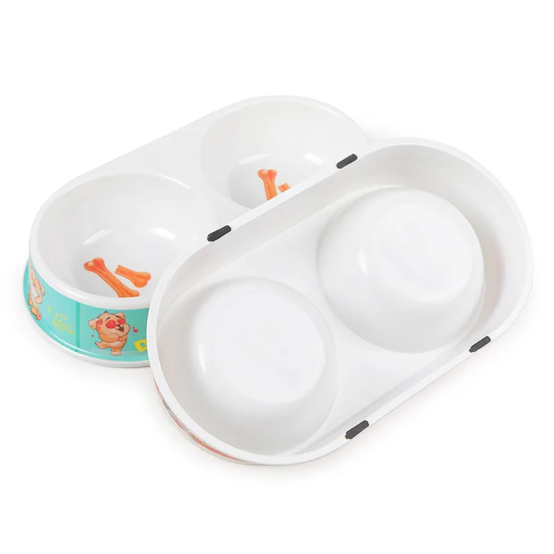 Dog Bowl Pet Sterile Tableware Pet Feeding Watering Supplies Oval double bowl color economy pet dog bowl Household MayT4  (7)