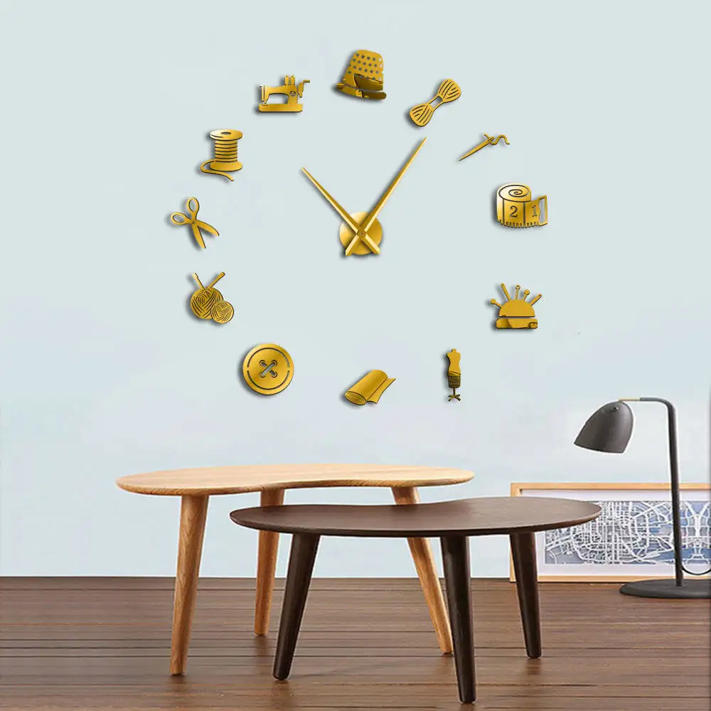 Инструменты для шитья гигантские DIY настенные часы швея дизайнерский зеркальный эффект Настенный декор комнаты 3D бескаркасные часы