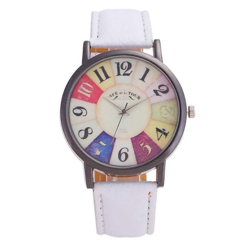 1 шт. Для женщин часы Новый Harajuku Граффити Шаблон Кожаный ремешок аналоговые кварцевые Vogue наручные часы Лидер продаж дропшиппинг P5