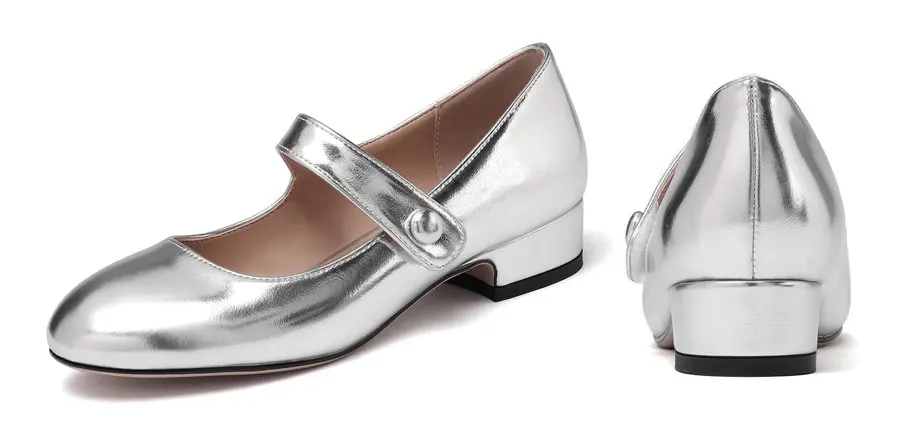 Элегантные женские туфли-лодочки mary jane из искусственной кожи серебристого и золотистого цвета на низком квадратном каблуке с круглым носком Повседневная Женская обувь в стиле «лолита» на липучке для свадебной вечеринки