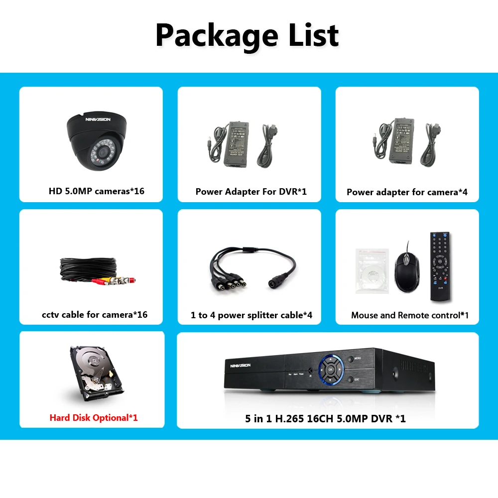  16CH CCTV di Sicurezza DVR Audio Sistema di 16CH 5MP AHD DVR NVR Kit 5MP SONY 5.0MP Casa AHD 5MP HD