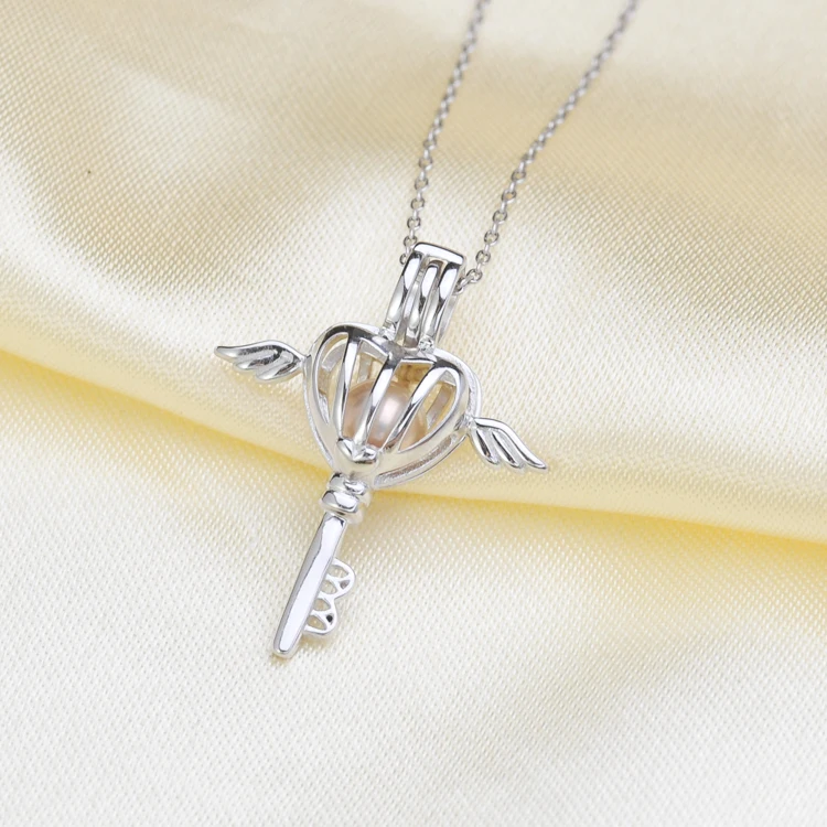 S925 Sterling Silver Angel Wings Key Cage Pendant Holder DIY Pearl Accessory For Party Findings 3Pcs/Lot | Украшения и аксессуары