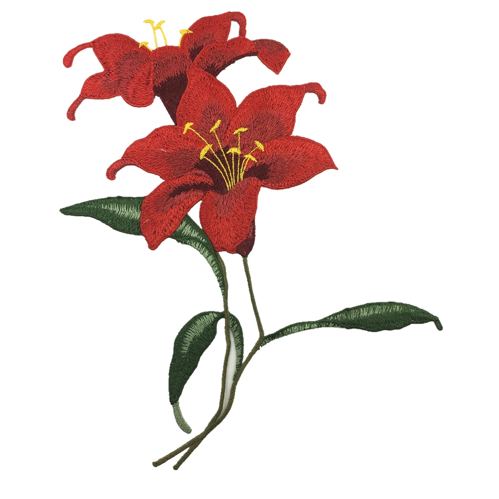 4pc 22x15cm Embroidery Lily Patch Flower Applique Patches For Coat