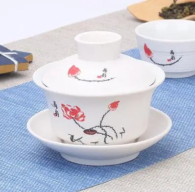 Ручная роспись нефритовый фарфор персиковый цвет керамический гайвань китайский чайный набор кунг-фу чайная посуда супница Sancai чайная чашка пуэр чайник - Цвет: 200ml