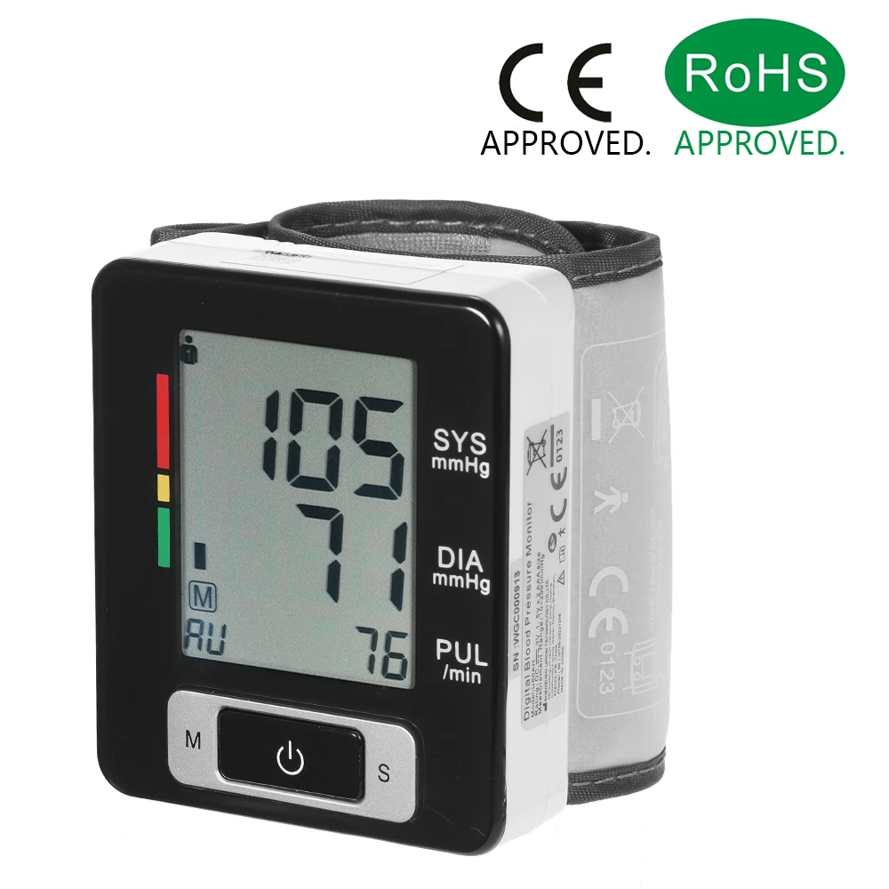 

Clinical LCD Automatic Wrist Blood Pressure Monitor Adjustable Cuff Pulse Rate Detect/ 2 User Modes/90 Data Memory/IHB Indicator