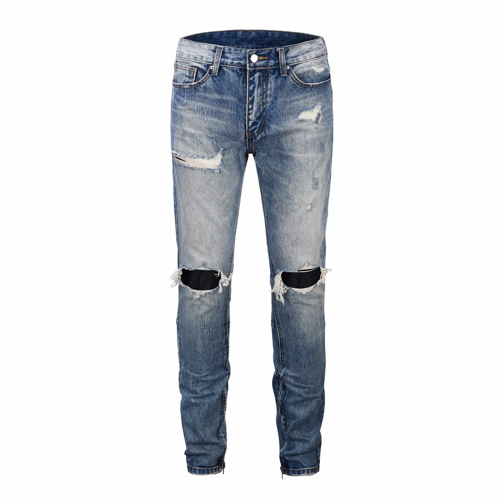 19ss New Hip Hop Justin Bieber Slim Fit Knee slit Ripped Biker Jeans Ankles Zipper Fly Jeans Streetwear Jeans Sweatpants