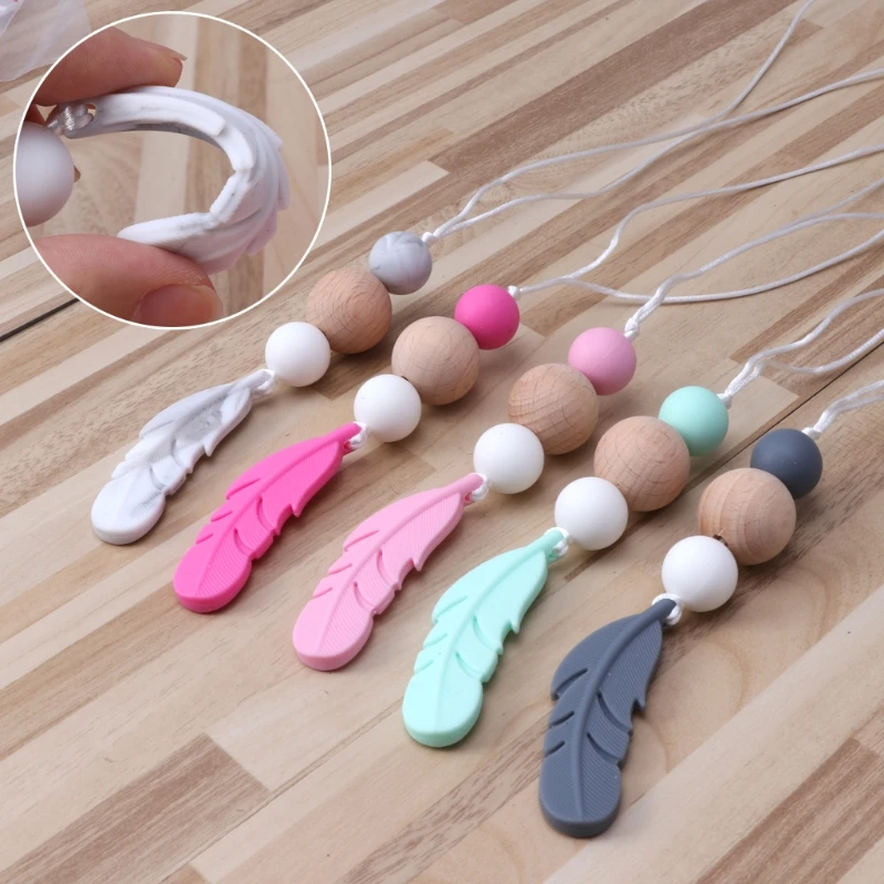 

Baby Teething Toy Silicone Training Teethers Feather Pendant Chewing Necklace