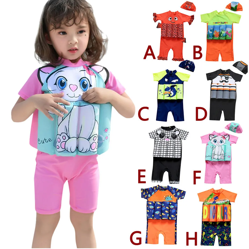 

Girls swimwear fashion cute and comfy Summer Kids Baby Boys Girls Float Suit Adjustable Buoyancy Cartoon Swimsuit Cap Beach