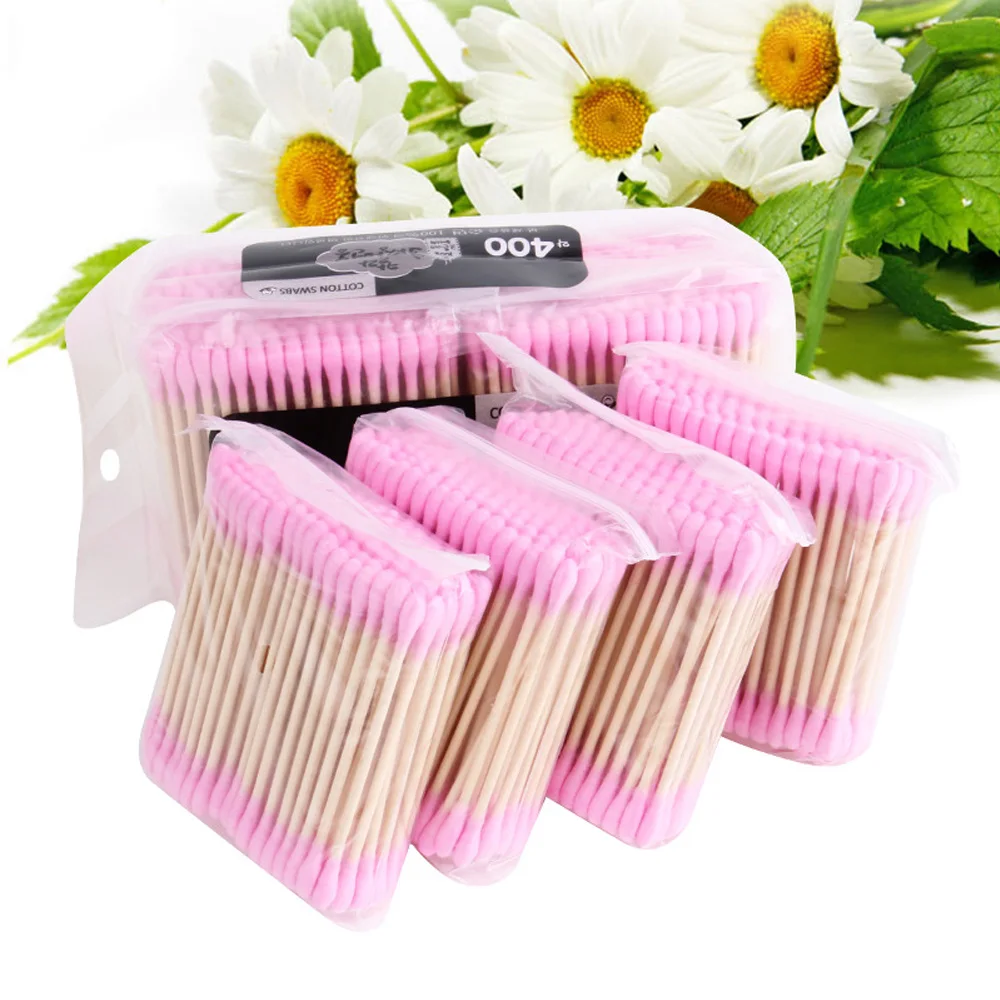 400pcs Double Head Cosmetic Cotton Swab Double Head Ended Clean Cotton Buds Nose Ears Cleaning Health Care Tools