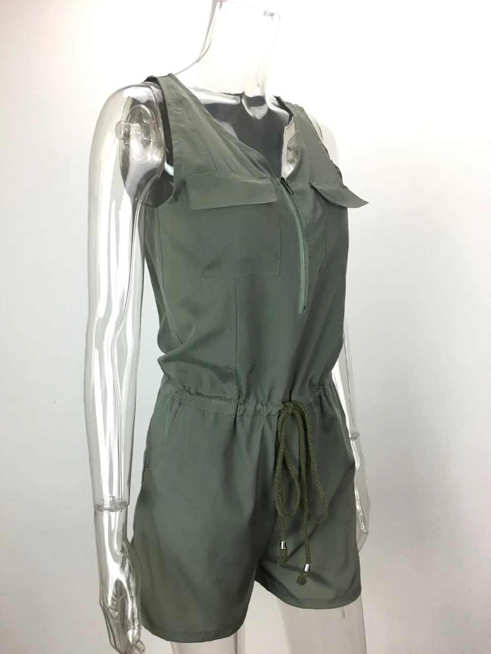 Женский комбинезон без рукавов с треугольным вырезом и карманами|beach overalls|bodysuit