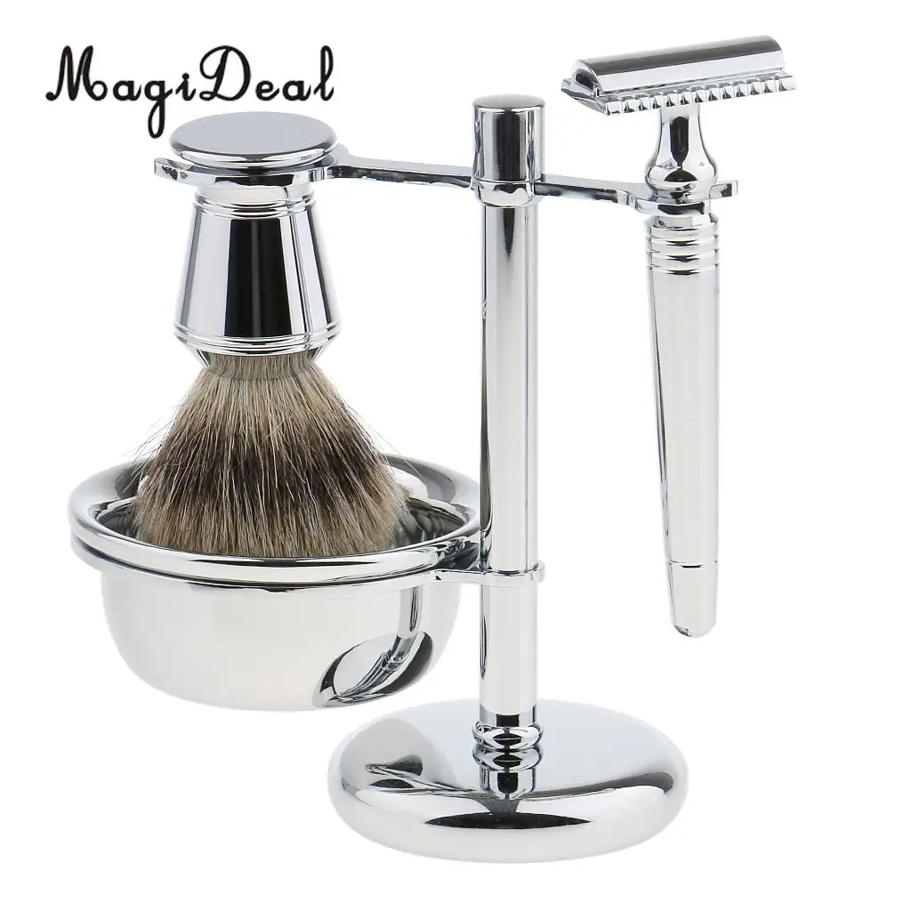 MagiDeal Removable Men Classic Shaving Tool Set Razor+Brush+Stand Weighted Base+Bowl salon shaving tools