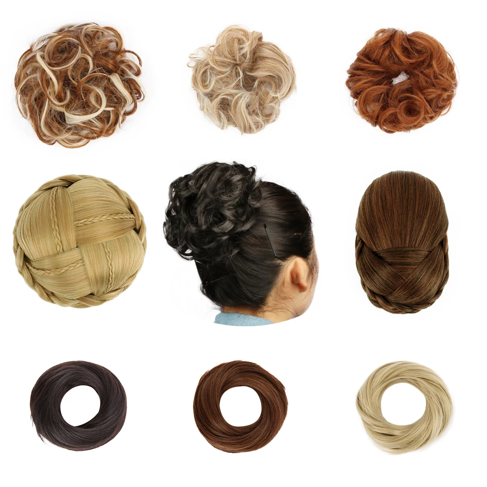 Curly Synthetic Postiche Cheveux Chignon Brown Women Hair Bun Donut