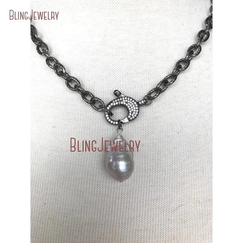 20181010-NM18362-pave crystal clasp choker with gray freshwater baroque pearl pendant on gunmetal texturized chain_3