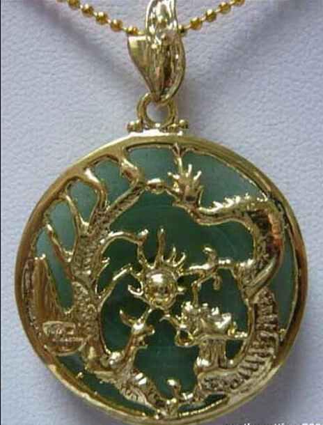 wan Hot sale Free 5pcs &gt&gtNatural Light Green Jade 18KGP Dragon Phoenix Pendant &amp Necklace | Украшения и аксессуары