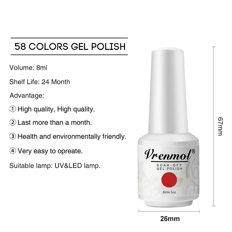 Vrenmol, 8 мл, французский цвет телесного цвета, лак для ногтей, советы для дизайна ногтей, УФ Гель-лак, гибридный маникюрный клей для ногтей, нужен верхний базовый слой, грунтовка