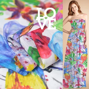 

19 New Spring Summer 140cm Wide 13Momme 65% Silk 35% Linen Printed Fabric For Women Dress Colthes For DIY Sewing SALE Hot