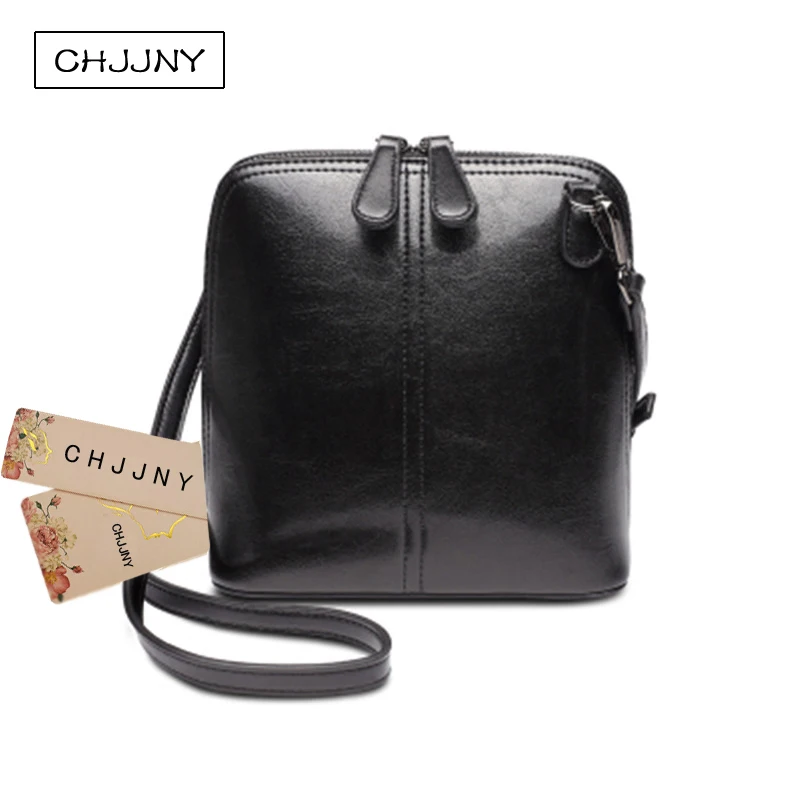 

CHJJNY 2017 fashion simple style oil wax genuine leather women vintage messenger bags single shoulder shell bag
