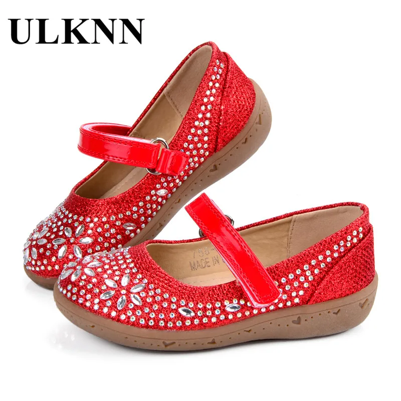 Ulknn Обувь для младенцев Обувь для девочек Свадебные Кристалл Серебряный Красный кожа круглый носок Фрист Уокер платье для танцев Обувь Дети обувь - Цвет: Red