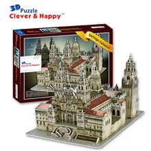 Candice guo! 3d puzzle inteligente & feliz modelo de papel montar brinquedo catedral de santiago de compostela espanha presente de aniversário 1pc