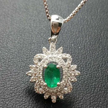 

FLZB, Fine Jewelry Luxury Natural Emerald Oval 4*6mm Pendant in 100% Real 925 Sterling Silver Elegant Jewelry for Women