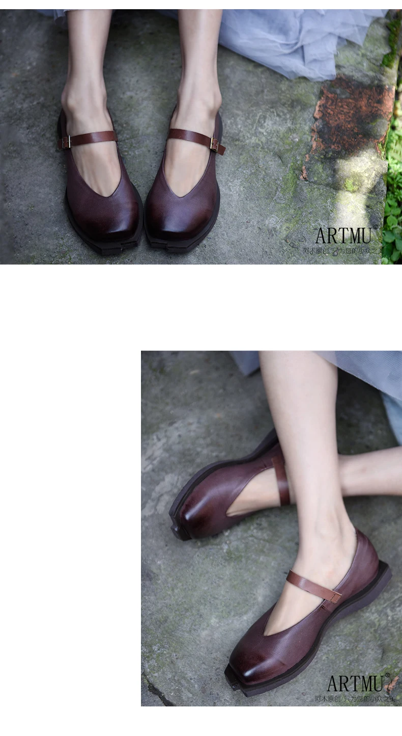 Artmu Женская обувь в японском стиле ретро новая весенняя обувь ручной работы из натуральной кожи на плоской подошве с квадратным носком и пряжкой B19-6