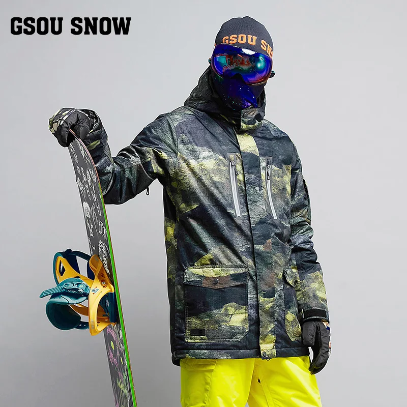 Gsou الثلوج الرجال سترة على الجليد سترات التزلج الرياضة ارتداء ملابس التزلج على الجليد الذكور يندبروف ماء الشتاء سترة