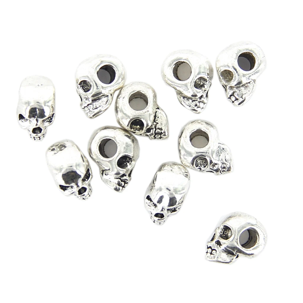 10pcs Fashion Retro Skull Spacer Beads for  Sewing Necklace Bracelets Making DIY Accessories Antique silver Color