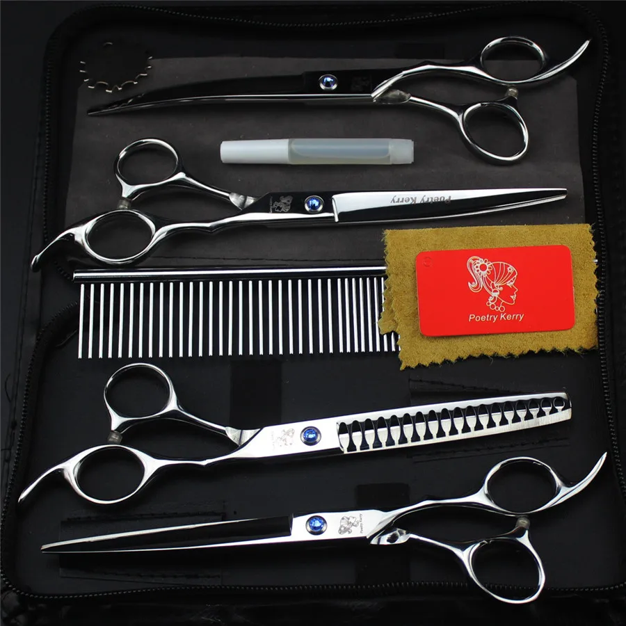

7.0 inch Professional Pet Grooming Scissors Shark Thinning Scissors Curved Dog Shears Cat Clipper Hair Cutting For Animals 4pcs