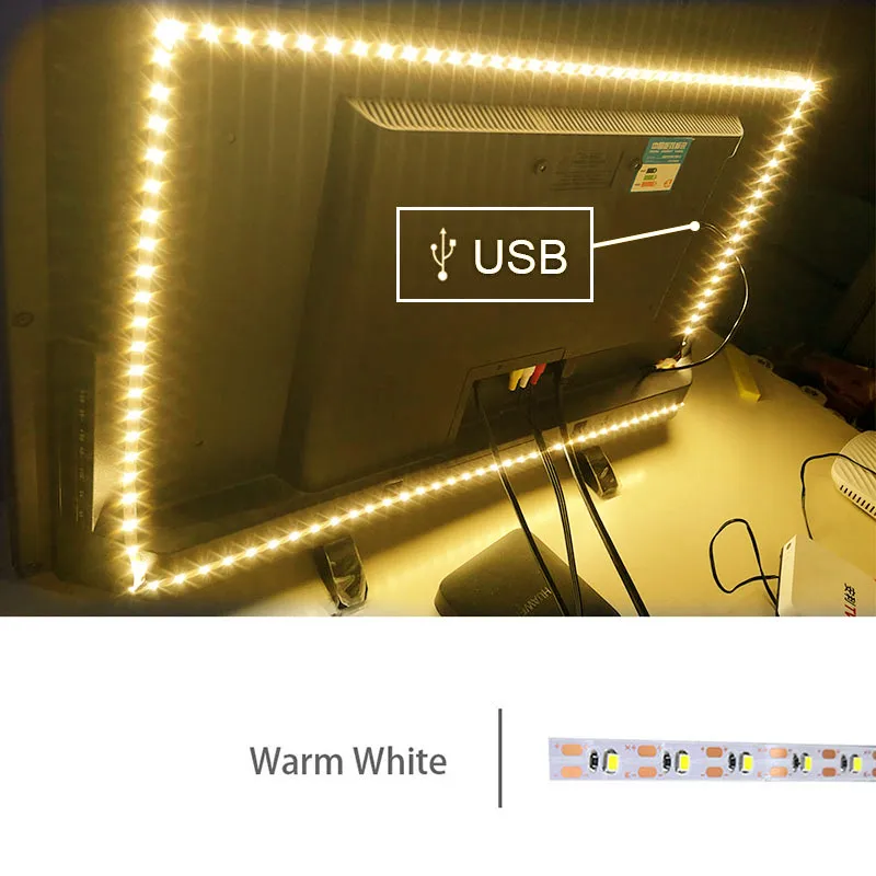 USB Powered В 5 в белый теплый белый RGB без водостойкие RGB 2835 3528 светодио дный SMD светодиодные ленты может изменить цвет для ТВ задний план освещение